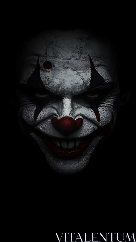 Sinister clown portrait in stark low‑key lighting study.