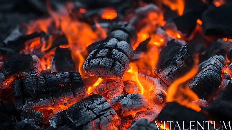 Burning Charcoal and Glowing Embers in Fire.
