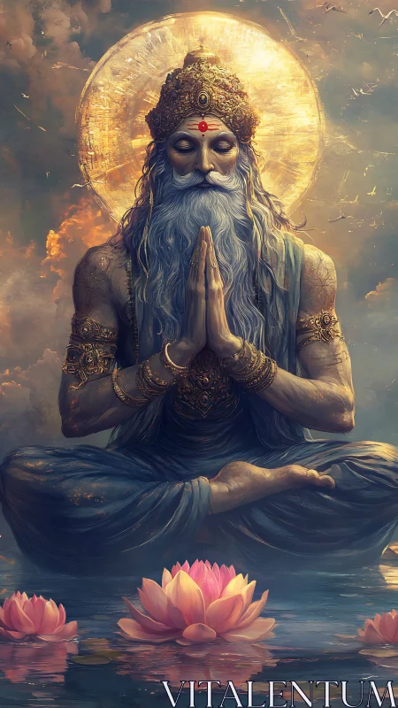 Serene lotus sage in golden light invites quiet reflection.