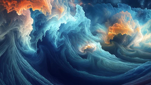Storm-tossed nebulae sculpt oceans into firelit waves