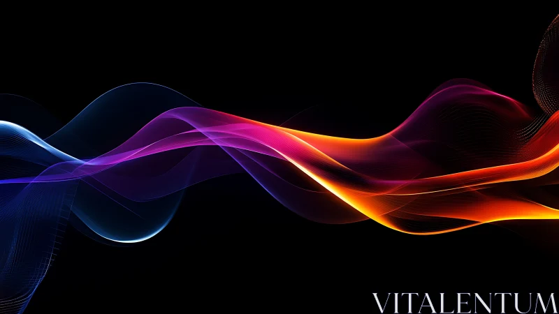 Multicolored light wave bands on black digital background.