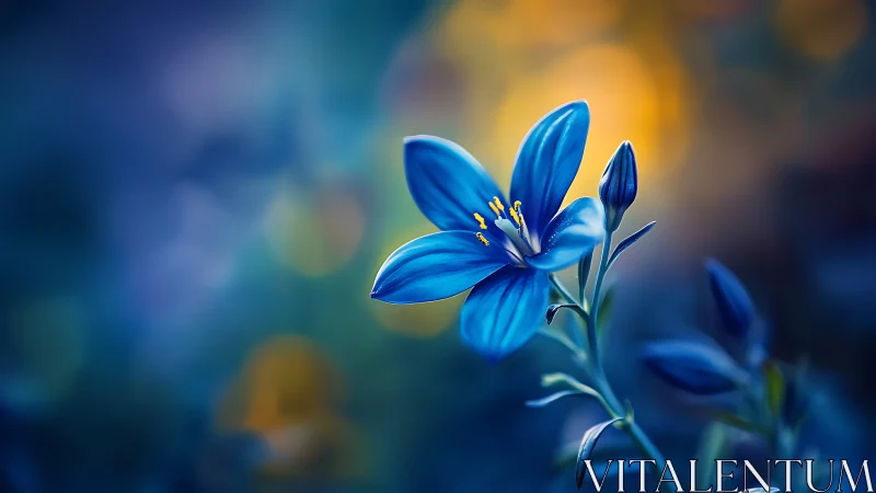 Sapphire Petals Whisper Against Golden Bokeh Dreams