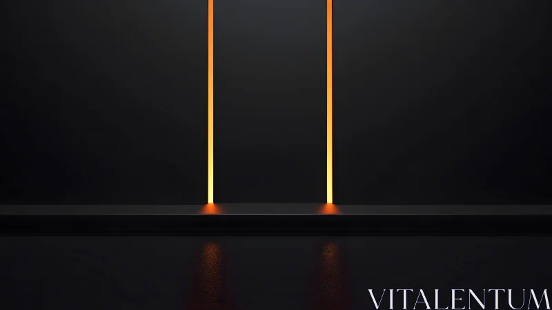 Minimalist black wall with vertical glowing orange light accents.