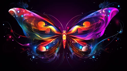 Spectral neon butterfly with fluid luminescent vector wings