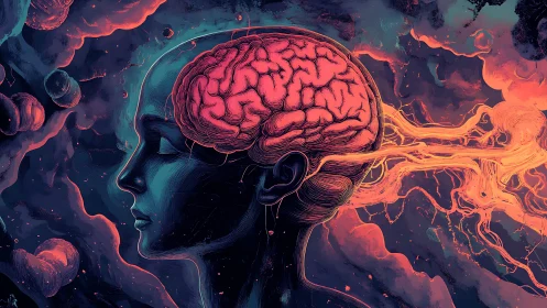 Neural energy silhouette with luminous cerebral pathways.