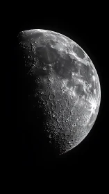 High-contrast lunar terminator study in monochrome relief.