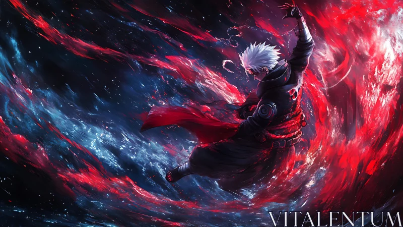 Stormborn warrior rides crimson energy through the night sky