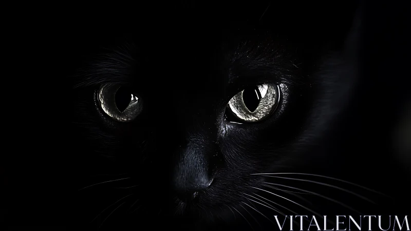 Black Cat Eyes Glowing in Darkness.