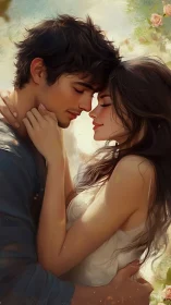 Intimate Moment Between Two Figures in Romantic Setting.