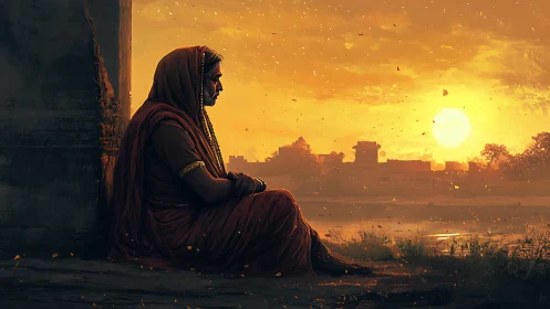 Sunset wraps a solitary figure in ember-soaked reflection