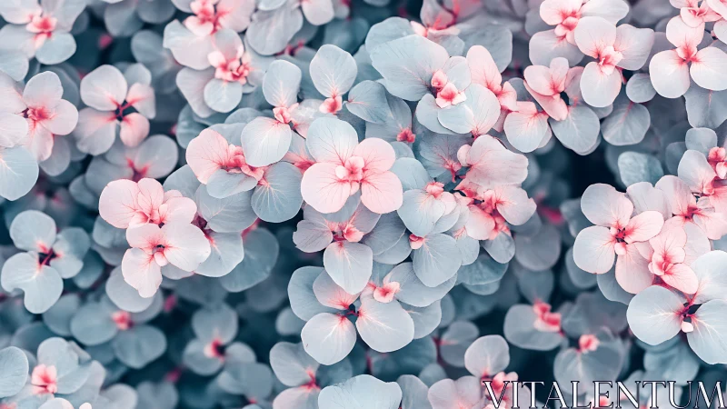 Delicate Pink Blossoms with Soft Blue Foliage