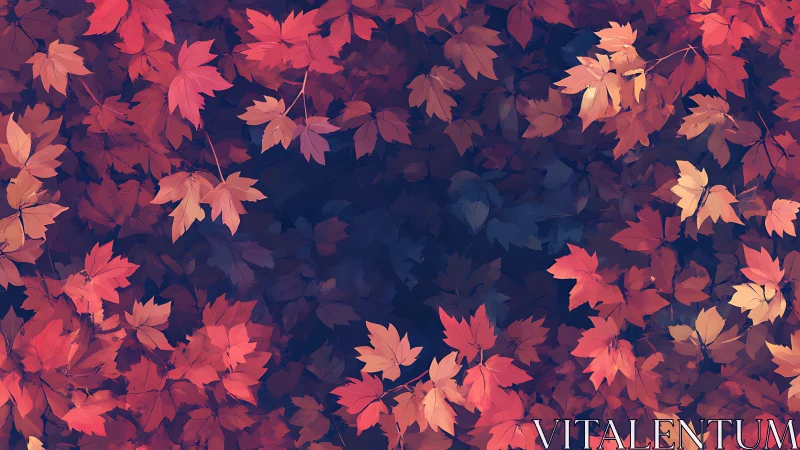 Autumn maple leaves pattern on dark blue background.