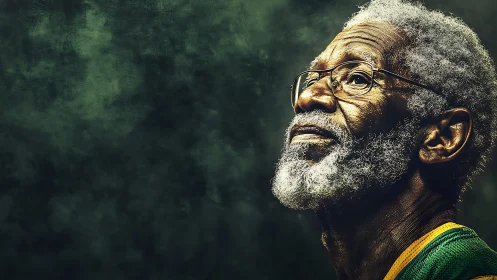 Textured portrait of elderly man in contemplative profile view.