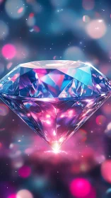 Radiant crystal diamond glows softly in a dreamy night sky