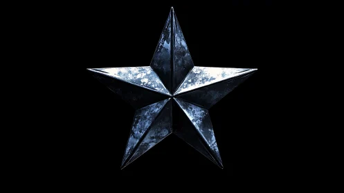 Metallic five-pointed star sculpture on pure black