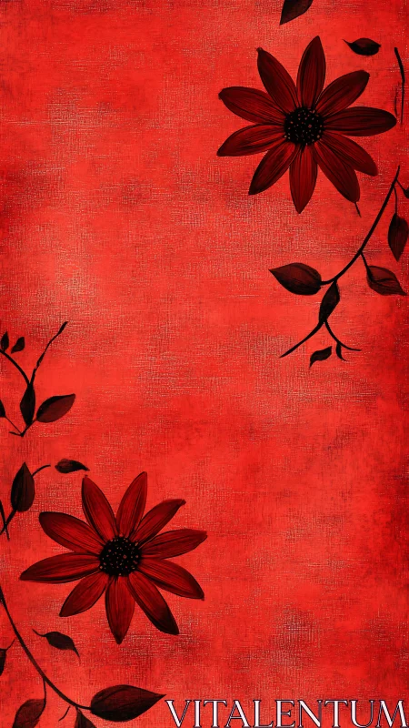 Deep Red Florals Dance Across Crimson Canvas