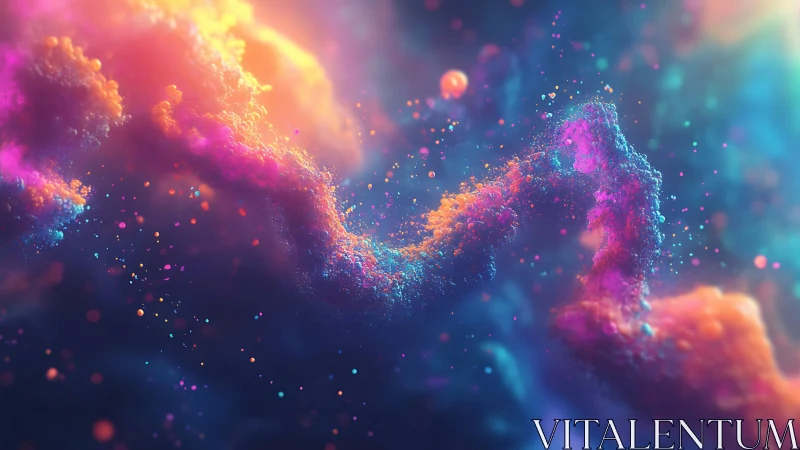 Volumetric nebula arc rendered with bokeh particles and neon hues