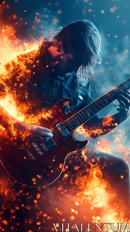 Guitarist with Fire Element Digital Composition.