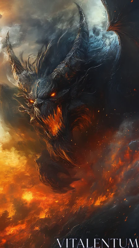 Volcanic infernal wraith emerging through stormfire vortex