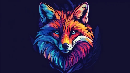 High-saturation polygonal fox portrait with radial neon gradients