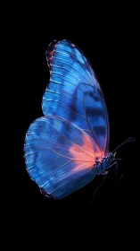 Photorealistic blue butterfly profile with neon wing glow.