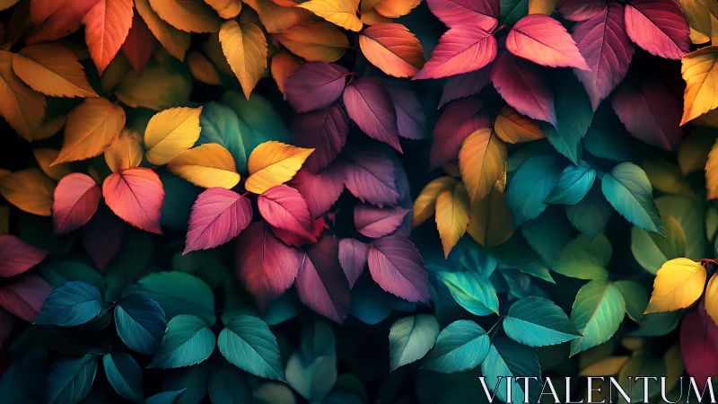 Prismatic forest leaves drifting through a twilight dream.