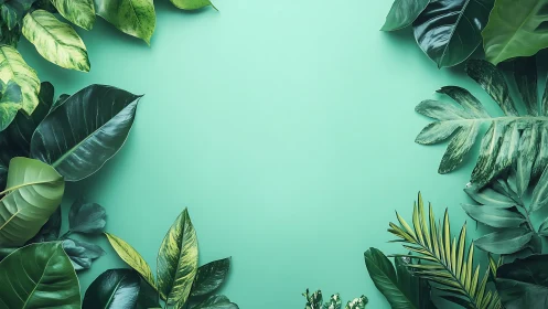 Symmetrical tropical foliage border frames negative space precisely