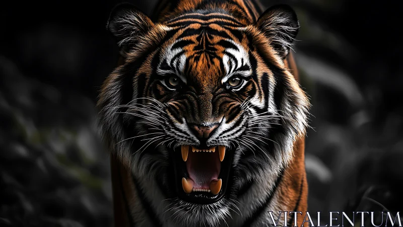 Fierce jungle tiger roaring with bold, electric energy.