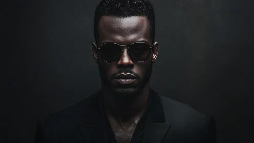 Confident man in sunglasses emerges from dramatic dark shadows