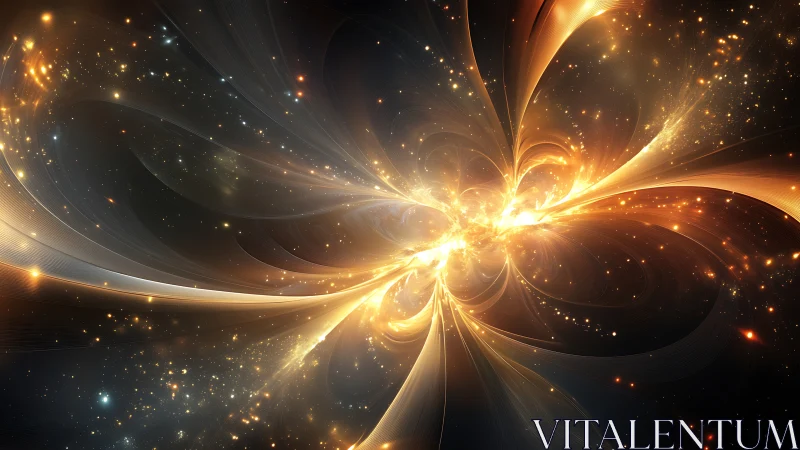 Radiant golden nebula with flowing abstract light forms.