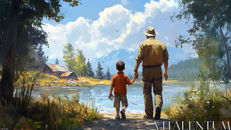 Sunlit lakeside footsteps stitch memories into the day