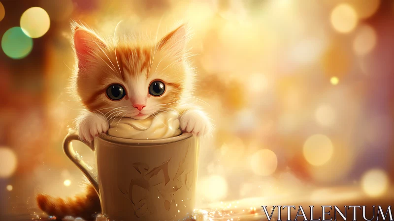 Kitten in Coffee Cup - Warm Illustration.