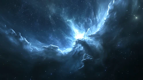 Celestial stormburst carving a luminous path through night sky.