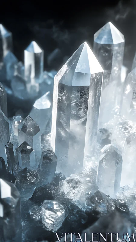 Vertical crystal cluster exhibits clear prismatic formations