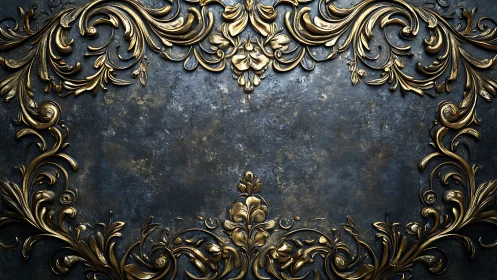 Digital baroque frame on oxidized steel background composition.