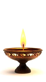 Golden oil lamp burns softly against clean white background.