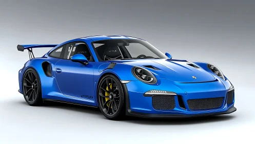 Rendered blue GT3 RS race car with track aero and high gloss paint