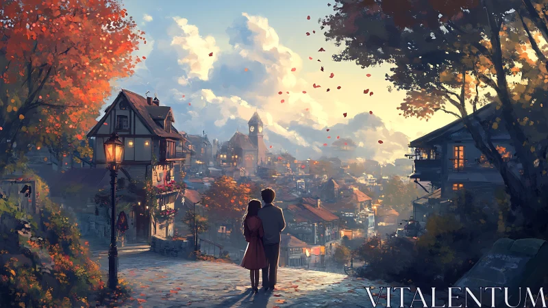 Autumn Romance in a Timeless European Town at Sunset