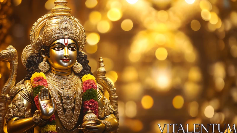 Golden deity statue glowing with gentle, welcoming light.