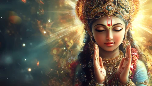 Radiant goddess portrait in jeweled ceremonial splendor.