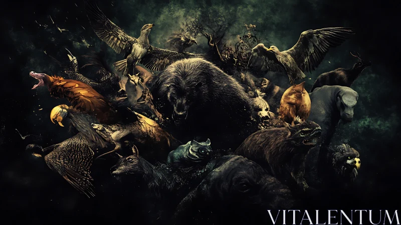 Wild creatures rise together in a powerful, stormy night scene