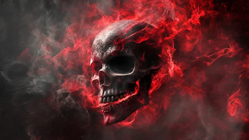Flaming red skull materializes from swirling infernal smoke