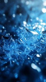 Crystalline blue ice shards under ethereal bokeh glow.