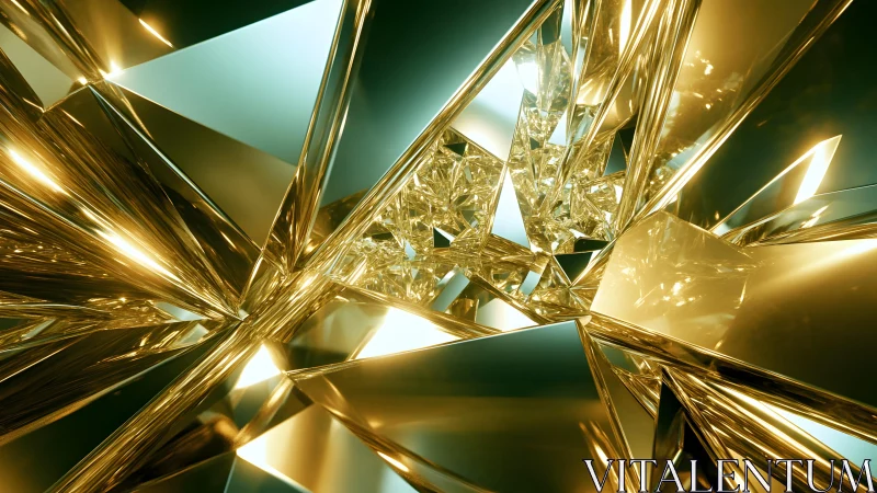 Abstract golden crystal shards with reflective geometric design.