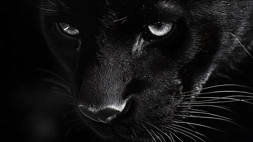 Black Feline Portrait: High-Contrast Monochromatic Study with Luminous Eyes