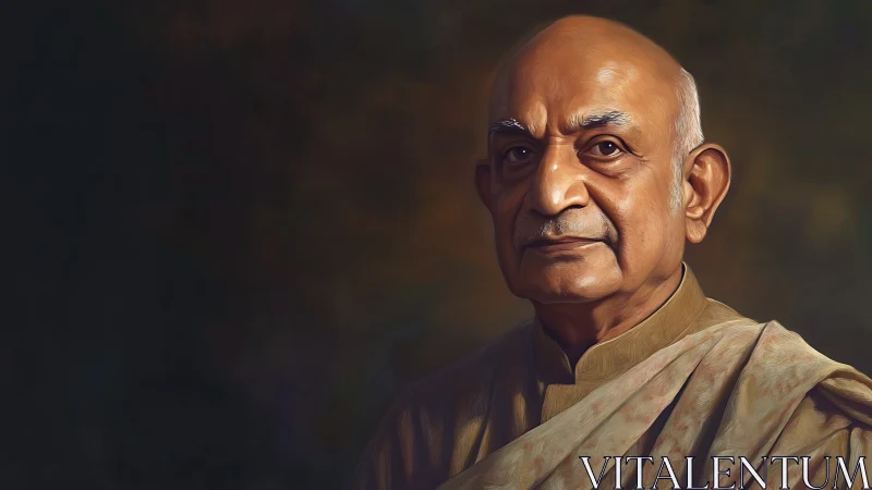 Elderly man portrait with directional soft lighting and muted drapery