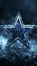 Metallic five-pointed star stands in macro water droplet field