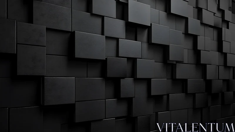 Layered black 3D square panels forming abstract wall.