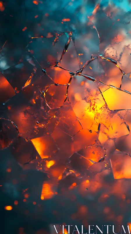 Molten fractured glass forms luminous network structure.