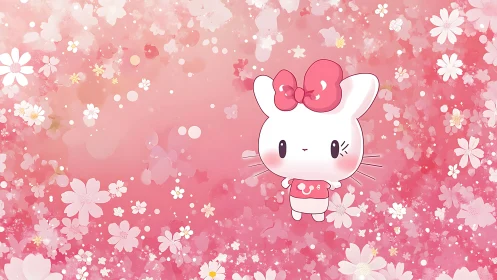 Kawaii bunny character on floral pink pastel background design.